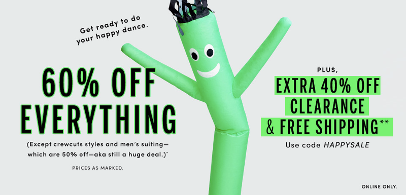 J.Crew Factory: 60% off everything, extra 40% off clearance items with code HAPPYSALE